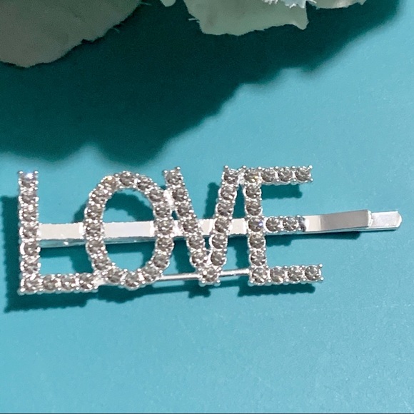 Rhinestone Words Love Silver Hair Clip - Picture 3 of 9